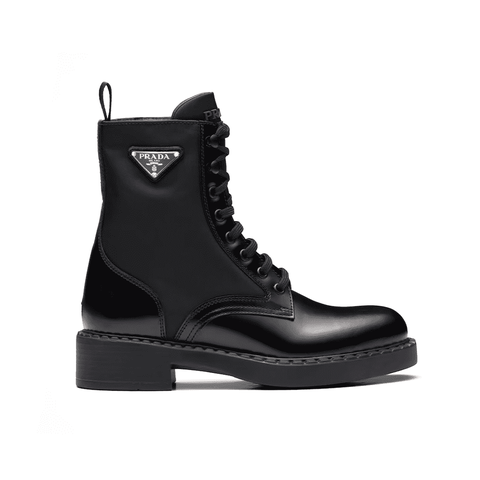 GIÀY Prada Women Brushed-Leather and Re-Nylon Boots-Black