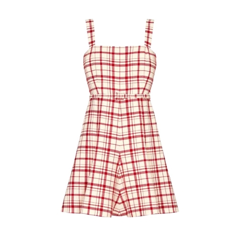 Váy Dior Women Short Dress Raspberry and White Check n Dior Pop Wool Twill