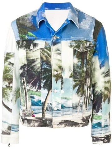 ÁO BALMAIN PALM TREE PRINT DENIM JACKET