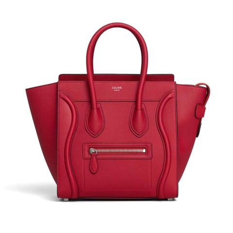 TÚI Celine Women Micro Luggage Handbag in Drummed Calfskin-Red