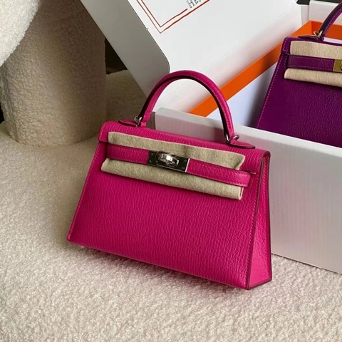 Túi Hermes Mini Kelly  Rouge Shocking Epsom 19CM Handmade khâu tay(Giá liên hệ)