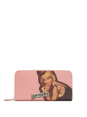 VÍ DA PRADA Vintage-logo zip-around saffiano-leather wallet