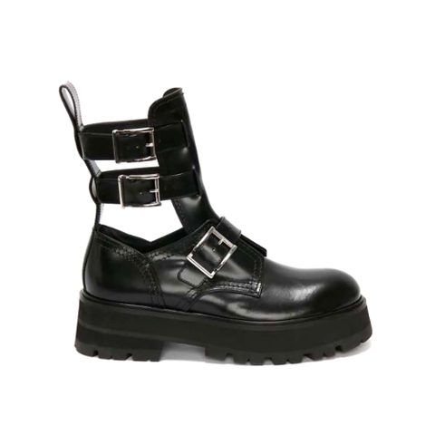 GIÀY Alexander Mcqueen Women Rave Buckle Boot in Black/Silver