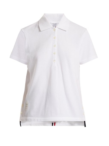 ÁO POLO THOM BROWNE  Striped-detail cotton-piqué polo shirt