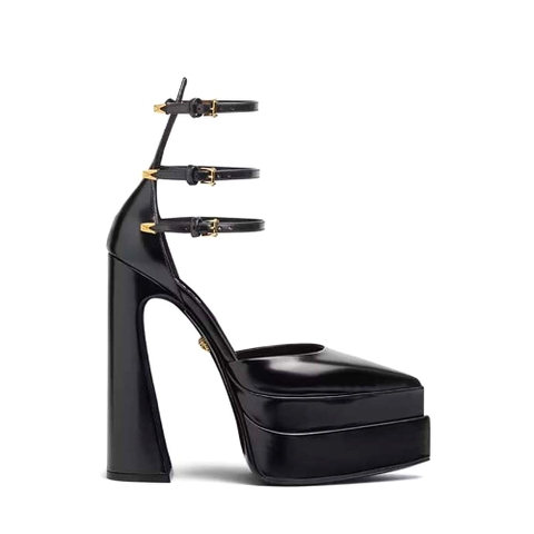 GIÀY Versace Women Aevitas Pointy Platform Pumps in 16cm Heel Height-Black
