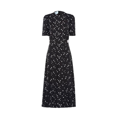 VÁY Prada Women Printed Fluid Twill Dress-Black