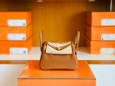 Túi Hermes Mini Lindy Togo Golden Brown Gold Hardware Handmade khâu tay 19cm