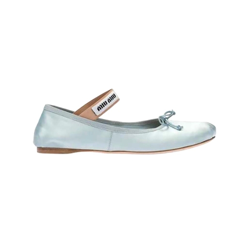 GIÀY Miu Miu Women Satin Ballerinas with Knit Logo Label-Blue