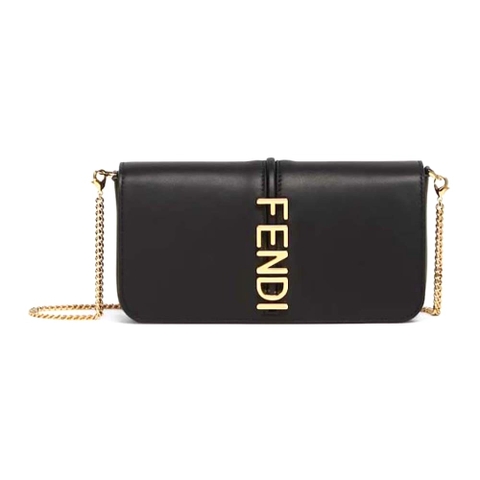 TÚI Fendi Women Fendigraphy Phone Pouch Black Leather Wallet