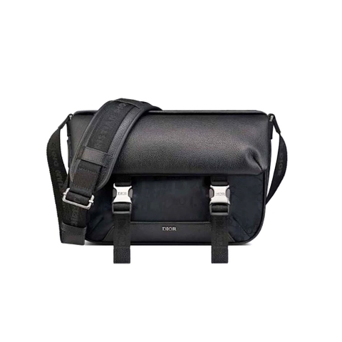 TÚI DIOR Messenger Bag Black Dior Oblique Mirage Technical Fabric and Grained Calfskin