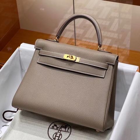 Túi Hermes Kelly Gris Elephant Togo 25CM/28CM Handmade khâu tay(Giá liên hệ)