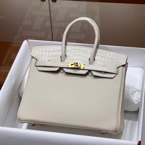 Túi Hermes Birkin Touch Craie Togo&Alligator 25CM Handmade khâu tay(Giá liên hệ)