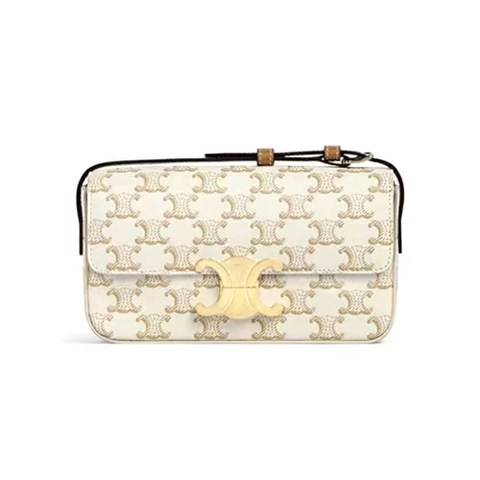 TÚI Celine Women Triomphe Shoulder Bag in Triomphe Canvas and Calfksin-White