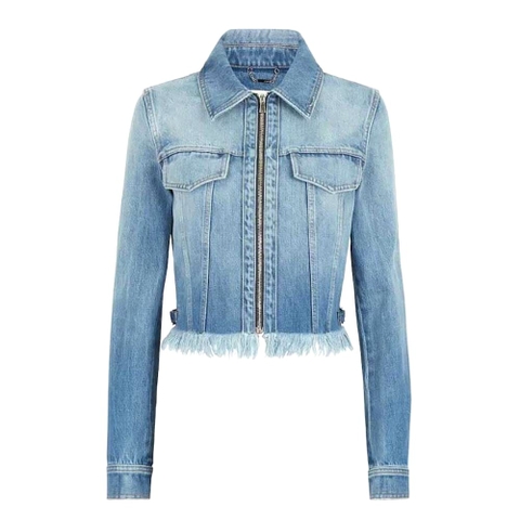 ÁO Fendi Women Blue Denim Jacket with Shirt Collar