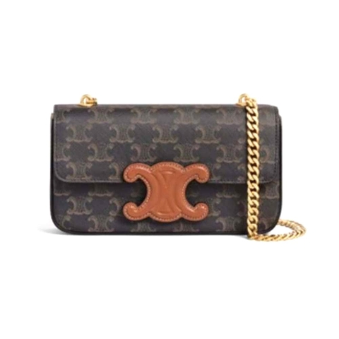 TÚI Celine Women Chain Shoulder Bag Cuir Triomphe in Triomphe Canvas and Calfskin