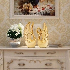 Cặp Thiên Nga Tình Nhân Gốm Sứ Thủ Công mạ vàng