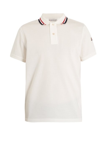 ÁO POLO MONCLER Contrast striped-collar cotton-piqué polo shirt