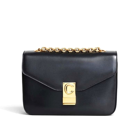 TÚI Celine Women Medium C Bag in Shiny Calfskin-Black