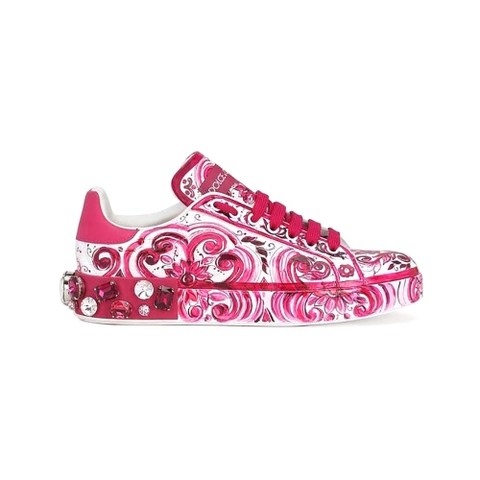 GIÀY Dolce Gabbana D&G Women Calfskin Portofino Sneakers-Pink