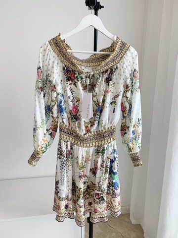 VÁY CAMILLA ROUND NECK Floral Print Mid Dress Long Sleeve High Classy