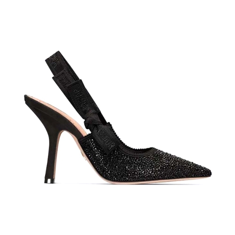 GIÀY Dior Women J’Adior Slingback Pump Black Cotton Embroidered with Strass