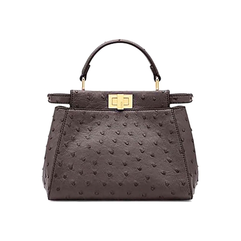 TÚI Fendi Women Peekaboo Iconic Mini Gray Ostrich Leather Bag