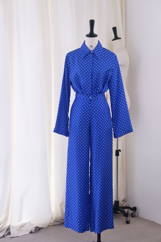 BỘ ĐỒ CHANEL CHẤM BI MÀU XANH LONG DRESS High Classy