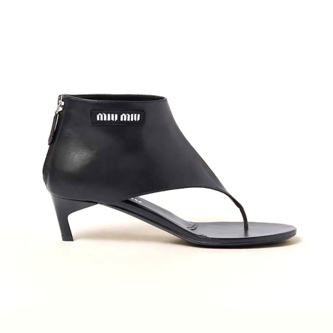 GIÀY Miu Miu Women Leather Thong Booties-Black