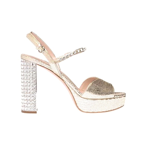 GIÀY Miu Miu Women Lizard-print Leather Platform Sandals-Gold
