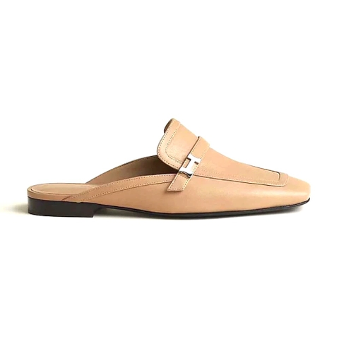 GIÀY Hermes Women Groupie Mule in Goatskin with Miniature Palladium-Plated Paris Buckle-Brown