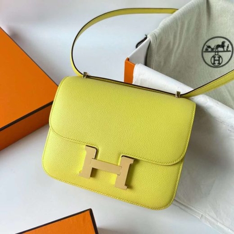 Túi Hermes Constance Evercolor Lemon yellow Gold Hardware Handmade khâu tay 18cm
