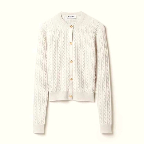 ÁO Miu Miu Women Cashmere Cardigan with Knit Logo Patch