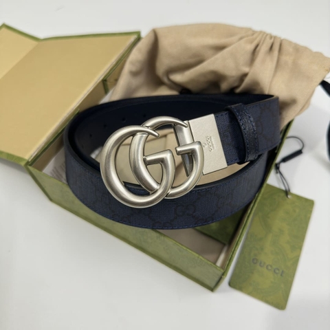 DÂY LƯNG GUCCI GG BLUE CANVAS LEATHER Khóa bạc