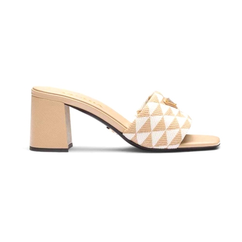DÉP Prada Women Embroidered Fabric Sandals-Beige