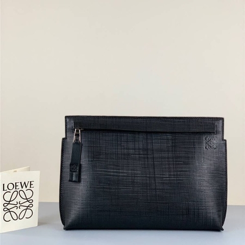 Túi LOEWE new embossed leather T pouch clutch Black