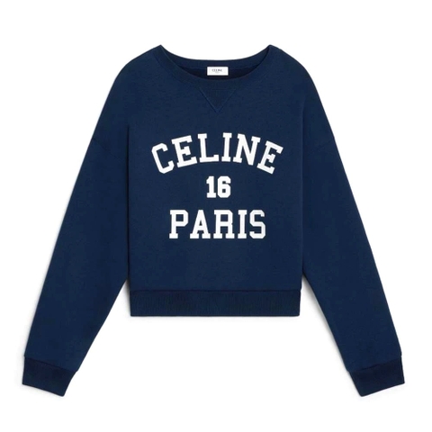 ÁO Celine Paris 16 Sweatshirt in Cotton Fleece-Navy Unisex