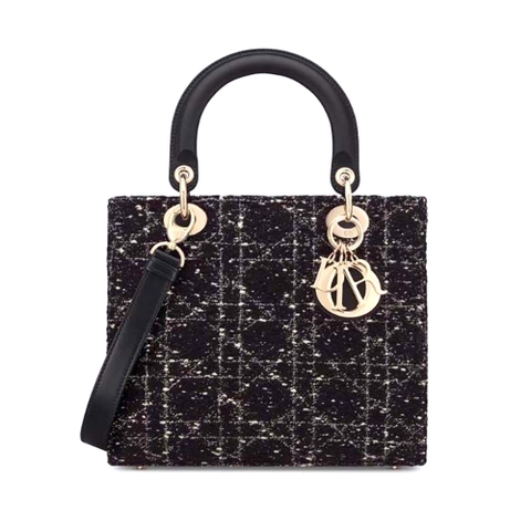 Túi xách nữ Dior Medium Lady D-lite màu đen Cannage Tweed