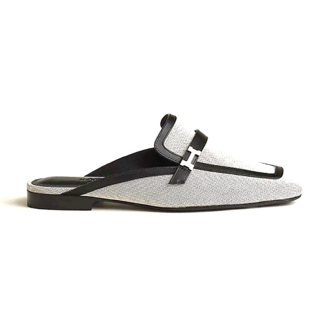 GIÀY Hermes Women in H Canvas and Calfskin-Black
