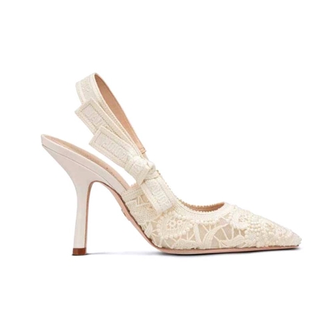 GIÀY Dior Women J’Adior Slingback Pump White Macramé Embroidered Cotton
