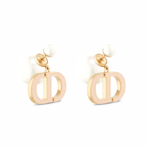 Bông tai Dior Tribales Earrings Gold-Finish Metal and White Resin Pearls with Sand Pink Lacquer