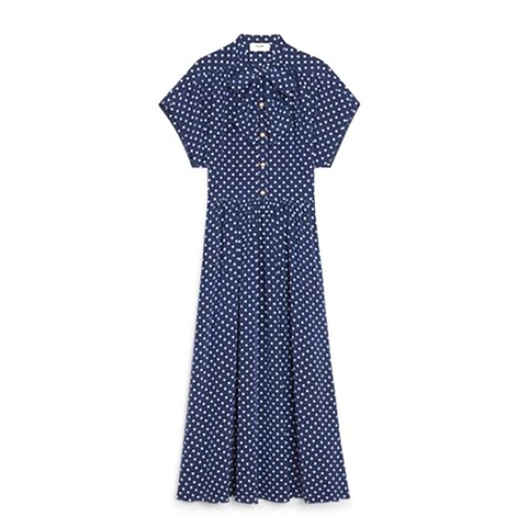 Váy Celine Women Lavalliere Dress in Crepe DE Chine-Navy