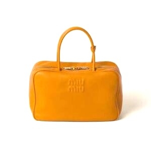 Túi Miu Miu Women Leather Top-handle Bag with Embossed Lettering Logo-Orange