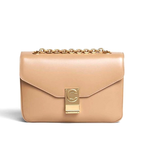 TÚI Celine Women Medium C Bag in Shiny Calfskin Leather-Sandy