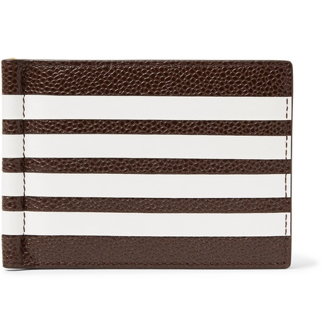 VÍ DA THOM BROWNE THOM BROWNE Striped Pebble-Grain Leather Wallet With Money Clip