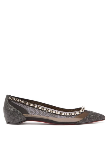 GIÀY CHRISTIAN LOUBOUTIN Galativi spike-embellished leather and mesh flats