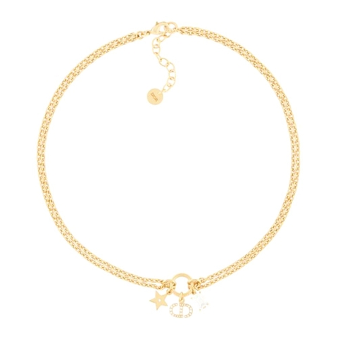 Vòng cổ Dior Women Petit CD Necklace Gold-Finish Metal and White Crystals