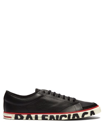 GIÀY BALENCIAGA  Distressed logo-sole leather trainers