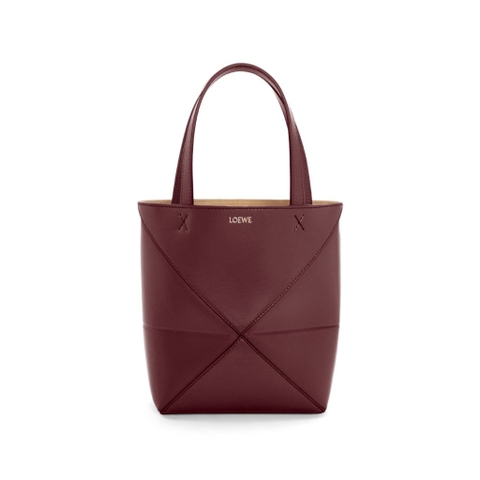 Túi LOEWE Mini Puzzle Fold Tote in shiny calfskin burgundy
