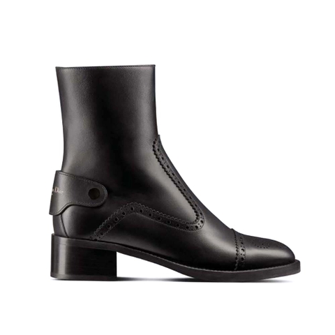 GIÀY Dior Women D-Folk Heeled Ankle Boot Black Perforated Calfskin