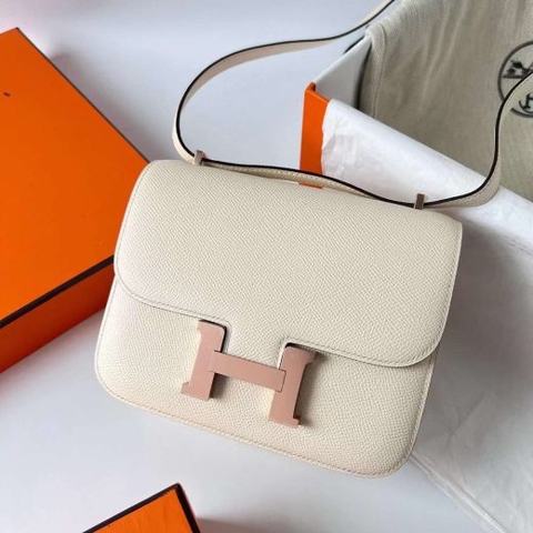 Túi Hermes Constance Epsom Creamy White Rose Gold Hardware Handmade khâu tay 18cm